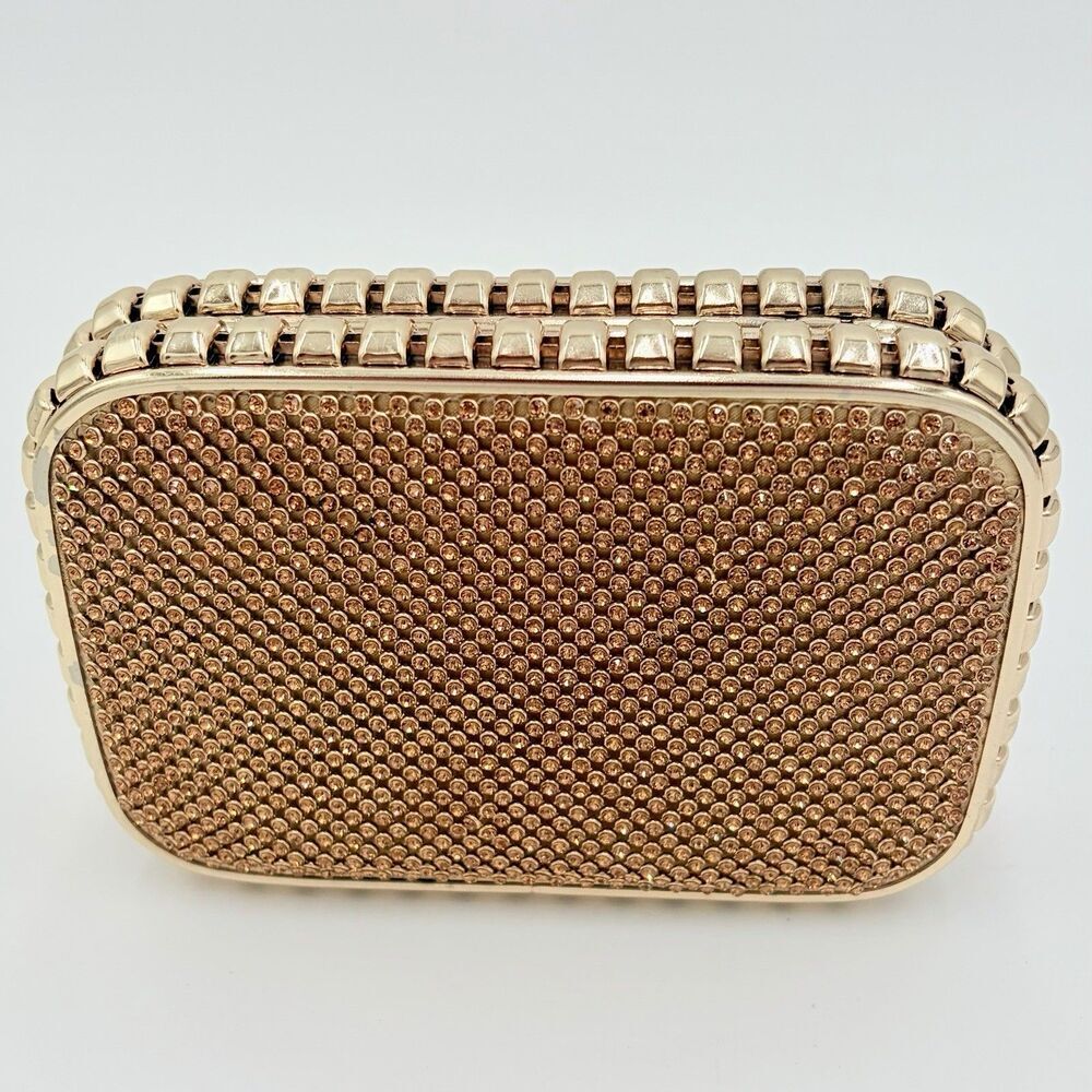 Cache Rose Gold Rhinestone Evening Clutch Purse Chain Strap Formal Bag